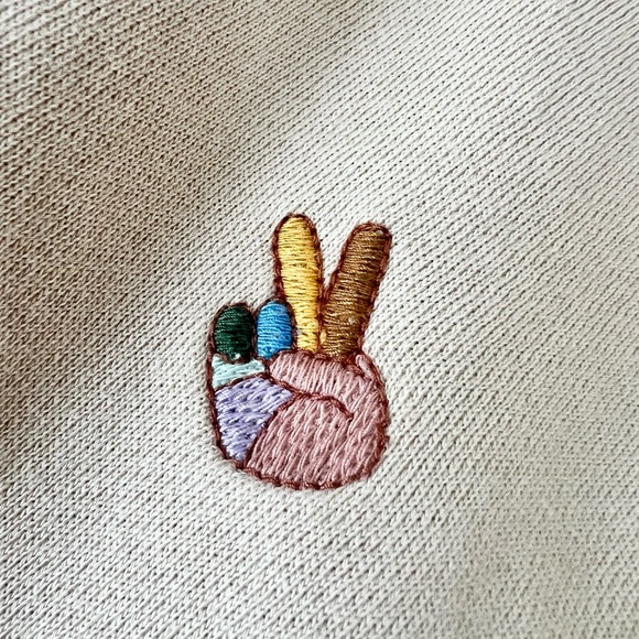 Lou & Grey Cotton Beige Embroidered Peace Sign Matching Sweatshirt and Pant Set - Picture 4 of 9